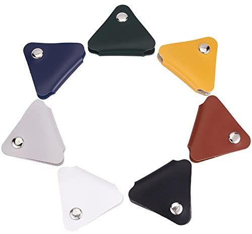 GORGECRAFT 7PCS 7 Colors Triangle Leather Cord Keeper Cable Clips Usb Holder Cable Straps Fastening Ties Wire Organizer with Alloy Snap Buttons Cable Management for Travel Home School Office Supplies