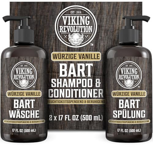 Viking Revolution - Beard Shampoo And Conditioner - Natural Beard Wash & Beard Conditioner With Argan & Jojoba Oils - Softens & Strengthens - Gifts For Men - Spiced Vanilla - 2 x 500 ml