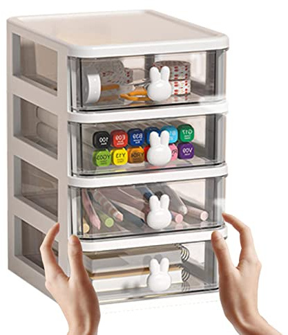 Cypreason Organizador cosmético Cajones de maquillaje cajón caja de escritorio torre de almacenamiento de con cajones conejo mango cosmético caja de almacenamiento cómoda transparente