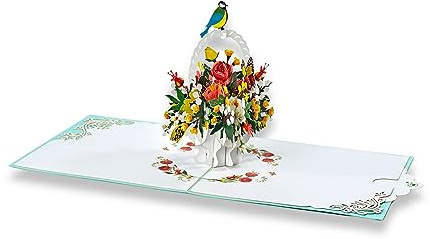 paperdora® 3D Pop-Up-Karte „Blumen“ mit Umschlag und Wachssiegel - Karte Glückwunschkarte Grußkarte Geschenkkarte Geschenk Gutschein