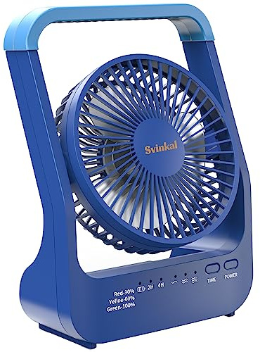 Svinkal Desk Fan, Battery Powered Square Camping Fan, Portable Fan for Home Office, Travel Fan for Sleeping Fits in Suitcase, 20600mAh Blue Border Outdoor Fan