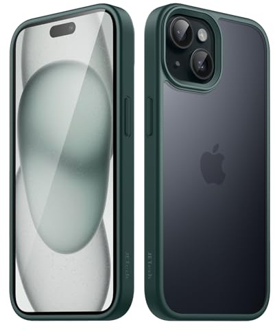 JETech Matte Hülle für iPhone 15, Dunkelgrün | Robuster Schutz, Matte Rückseite, Anti-Fingerabdruck, Stoßfestes Design