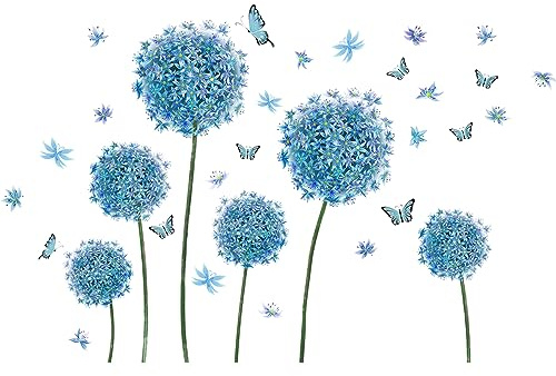 Wandaufkleber Blumen, Blaue Blumen Und Schmetterlinge Blume Schmetterling Wandtattoos Wandaufkleber Wohnzimmer Schlafzimmer Badezimmer Wanddekoration (Blau)