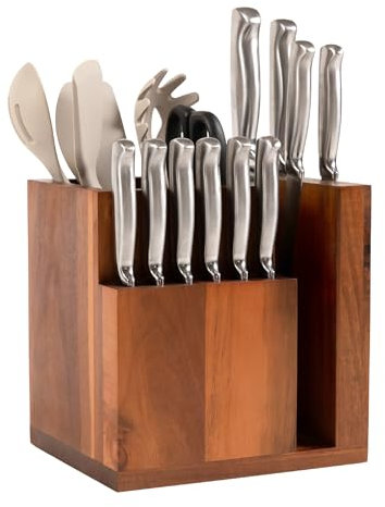 KitchenEdge Bloque magnético de Acacia para cuchillos y utensilios de cocina, almacenamiento elegante para cuchillos de chefs, cuchillos de carne, espátulas, tijeras, pies de goma antideslizantes