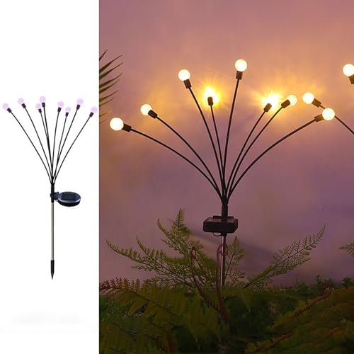 MIOBER Solar Garden Lights, 2pcs Solar Swaying Light with Illuminated Pole, Solar Firefly Lights Outdoor Waterproof Landscape Decoration Lights Yard Pathway Parties Camping,Pineapple Ball B