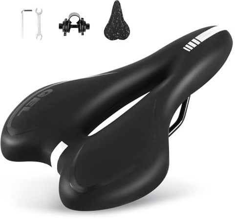 ENJOHOS Sillín Bicicleta de Gel Hombres Mujeres Silla de Bicicleta de Cuero Acolchada Silla de Bicicleta de montaña Profesional Silla de Montar de Bicicleta MTB Cojín de Bicicleta,Todo Negro