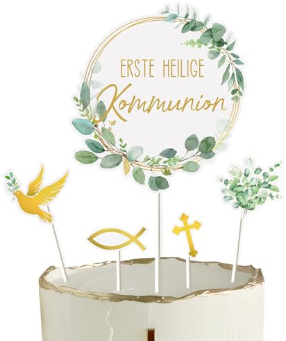 9 Stück Kommunion Kuchendekoration Taube Fisch Kreuzen Tortendeko Cake Topper Tortenaufsätze Geschenke Muffin Tortentopper für Jungen und Mädchen Erstkommunion Party deko (Erste Heilige Kommunion)