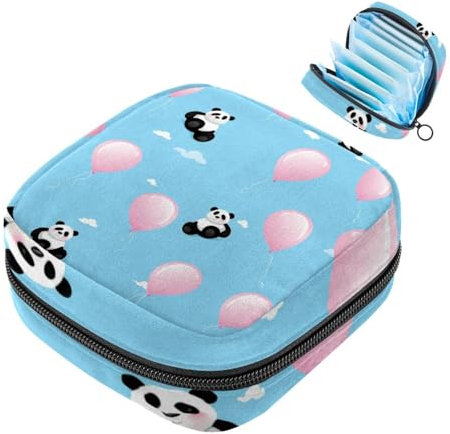 Borsa mestruale,Borsa per tovaglioli igienici,Simpatici panda e palloncini,Porta tamponi per borsa