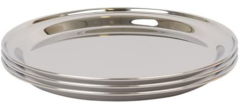 Argon Tableware 35.5cm Serving Platters - 3 Pack - Stainless Steel Chrome Dinner Tray Round Tray Plate Medium Appetizer Serving Dishes for Party, Events, Table Service, Snack Platters
