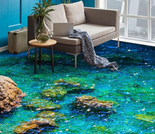 Benutzerdefinierte Selbstklebende Boden Wandtapete 3D Seesteine,430 * 300cm Bodenfliesen Aufkleber Wohnzimmer Studie Pvc Wasserdicht Tragen 3D Bodenbelag Tapete