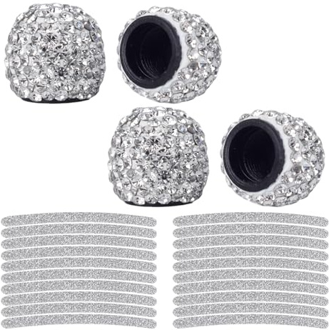 4 Stück Staubkappen Für Autoreifen, 20 Stück Reflektierende Aufkleber Mit Blinkenden Diamanten, Ventilkappen Für Autoreifen, Mit Diamanten Besetzte Ventilkappen, Autoteile
