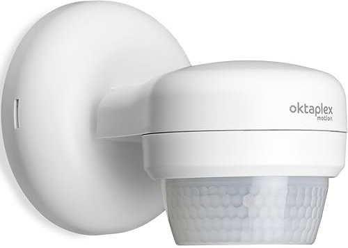 Oktaplex Mia Outdoor Motion Detector 360 Degree Swivel IP65 Surface-Mounted Motion Sensor 10 m Range 230 V White