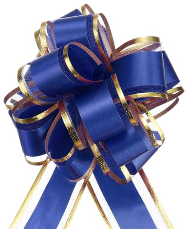 QUARKZMAN 5pz 4 Fiocchi Regalo Grandi Dorato, Fiocchi Regalo per Auto Organza Nastro per Cestini per Auto Nuziali Regali Fiocco Natale, Blu Scuro
