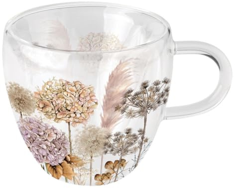 Ambiente Teetasse Tasse für Heissgetränke Glas doppelwandig 0,2L Serie dried flowers Trockenblumen Gräser