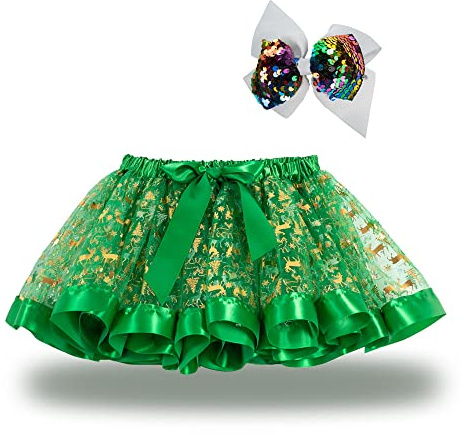 Fnaobai - Falda tutú de Navidad para niñas con moño para el Pelo para niña pequeña, Vestido de Tul a Capas, Ropa de Navidad para niños