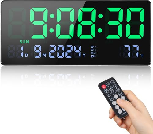Fuloon 15.5 inch Digital Wall Clock, Large Display LED Digital Clock with Remote Control, Seconds Date Week Temperature for Living Room, Kitchen, Garage, Office and Classroom