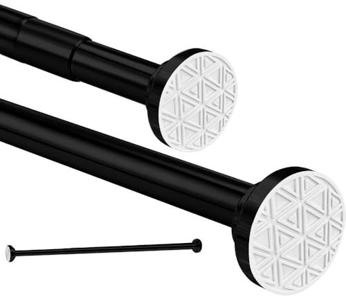 Stainless Steel Extendable Telescopic Curtain Rod Tension Pole Net Voile Shower Curtains Rail No Drill Matt for Bathroom, Closet,Garderobe 50-200cm Black