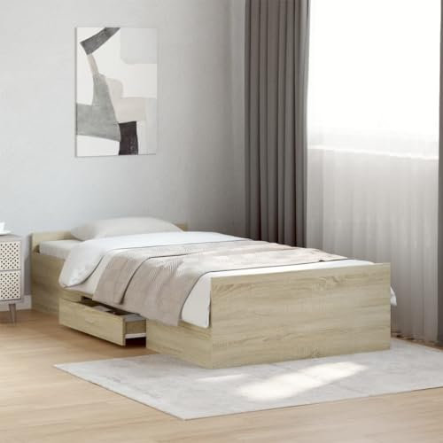 UJCHVHN Home Garden Bettgestell mit Schubladen ohne Matratze Sonoma Eiche 90x190 cm Einzelbett