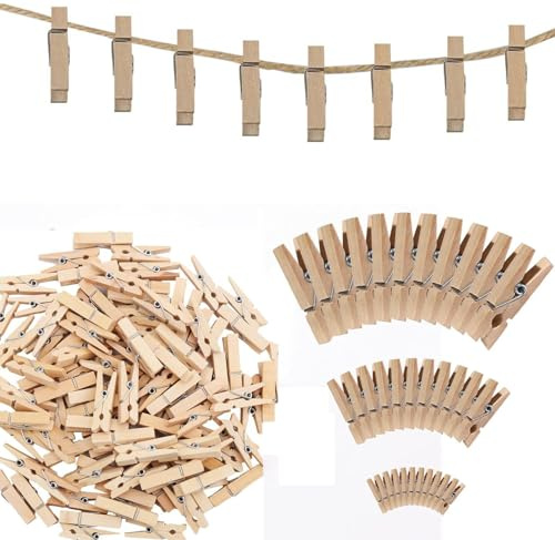 Wgewfhdf 180 Stück Mini Holzklammern - 2,5/3,5/4,5 cm kleine Holzklammern - Mini Wäscheklammern aus Holz - Deko Klammern für Fotos, Bilder, Collagen und Postkarten