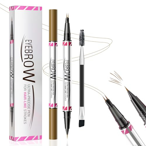 2-in-1 Dual-Ended Microblading Augenbrauenstift|Augenbrauenstift Wasserfest | Wasserfest zum Gestalten natürlicher Augenbrauen | Eyebrow Pencil mit Pinsel | Langanhaltend wie echt (Hellbraun)