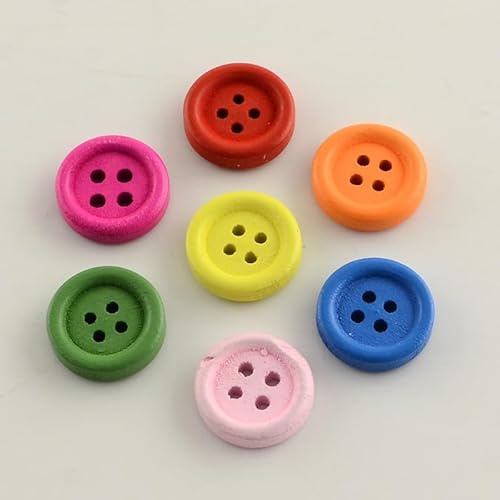 30 Premium Holzknöpfe 25mm (2,5cm) bunt rund gefärbt im zufälligen farblichen Mix Vierlochknöpfe a 2mm je Loch – 4-Loch-Knöpfe zum basteln nähen annähen Bastelknöpfe
