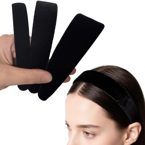 LONEEDY Lot de 3 bandeaux rigides en velours noir pour femme, accessoires de cheveux antidérapants et sans éponge (noir (4 cm + 3 cm + 2 cm), taille unique)