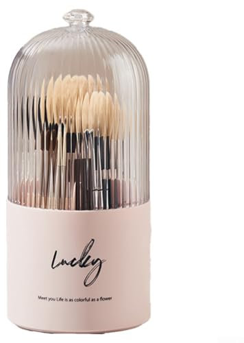 Seau de rangement pour pinceaux cosmétiques en plastique avec protection contre la poussière et fonction rotative (rose)