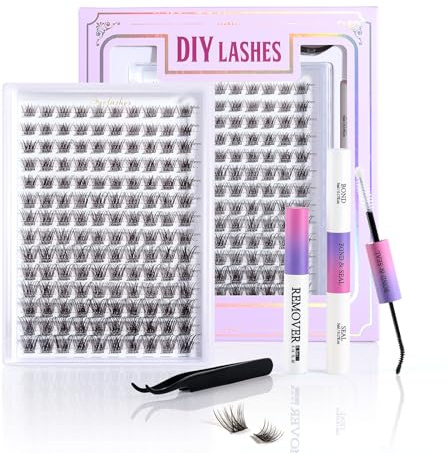 Braune Wimpernbüschel-Set, 8–16 mm, flauschig, 140 Stück, Wispy-Wimpern-Cluster, DIY, braune WideSpan Wimpernverlängerungs-Set, einzelne Wimpern, ultradünnes Band mit Bindung und Versiegelung