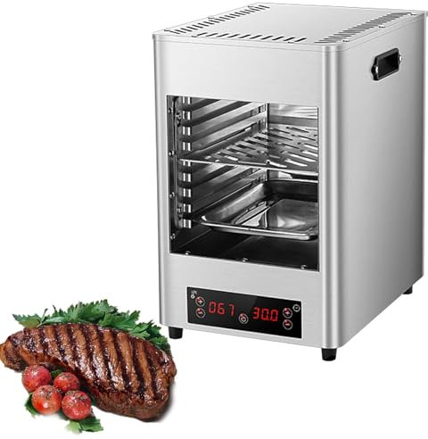 Asador eléctrico de carne de 8 capas, horno de encimera comercial/doméstico, temporizador de 0 a 30 minutos, temperatura de calentamiento de 800 °C, asador automático de carne, panel táctil LCD, fre