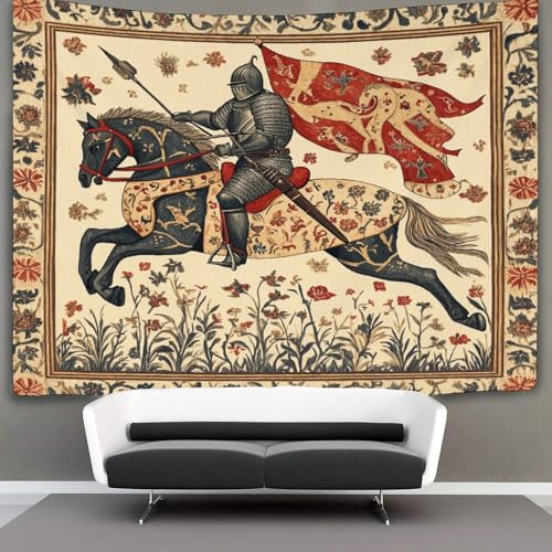 Mittelalterliche Kunst Style Tapisserie Mittelalterlicher Ritter on Horse Wandbehang Wandteppiche Für Schlafzimmer Wohnzimmer Wohnung Wohnheim Dekorationen Wandkunst Dekor 150cmx200cm