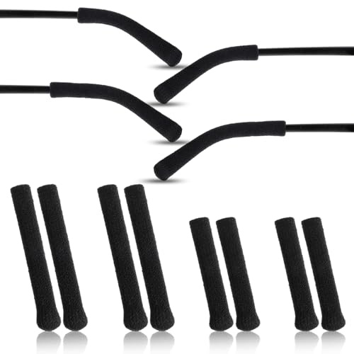 Ouligay 4 Pairs Eyeglass Ear Cushion Anti Slip Glasses Grip for Glasses Behind Ears Soft Knitting Cotton Temple Tips Elastic Comfort Ear Cushions for Sunglasses Accessories, Black