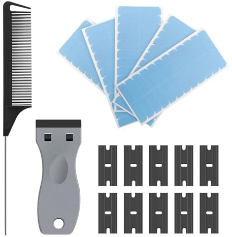 132 Hair Extension Tapes, Double Sided Lace Wig Toupee 4cm Adhesive | Includes scraper blade comb, moisture proof bonding, 0.8cm width, secure formula, replacement accessory, waterproof glue