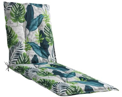 Liegenauflage - 190 x 60 cm - Grau - Grün - Petrol - Baumwolle - Polyester - Blattmotiv - Polsterauflagen für Sonnenliege Gartenliege