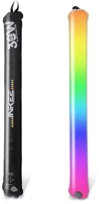 INKEE GCA30C RGB LED Video Light,30W 2000K-10000K Inflatable Video Light Built-in 5000mAh Battery Waterproof CRI 95+,with Pump Magnetic Mount Portable Tube Light for Photography/Camping/Video Record