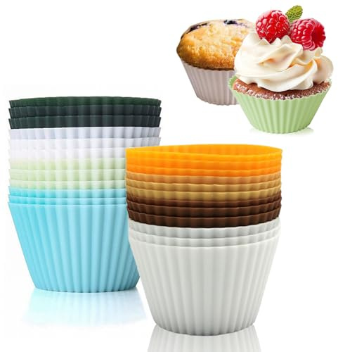 PIKABOOM set di 24 stampi per muffin in silicone, stampi riutilizzabili in silicone 8 colori - senza BPA, resistenti al calore fino a 230°C, per torte e budini, stampi in silicone - ideali per Pasqua!