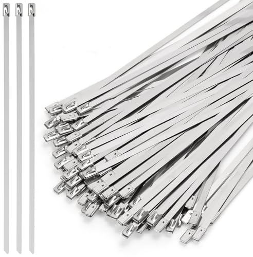 Rustark 100 Stück 400MM/15,75Zoll 304 Edelstahl Kabelbinder Sortiment Kit Metallkabelbinder Selbstverriegelnde Kabelbinder Hochfeste Zaunverbinder für Auspuff-Umwicklung Maschinen Fahrzeuge