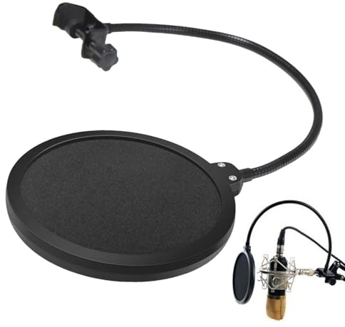Bajbumgn Filtro Pop para Micrófono,Protector De Viento para Mic | Protector Acústico de Doble Capa para Estudio con Brazo Flexible para Actores y Locutores