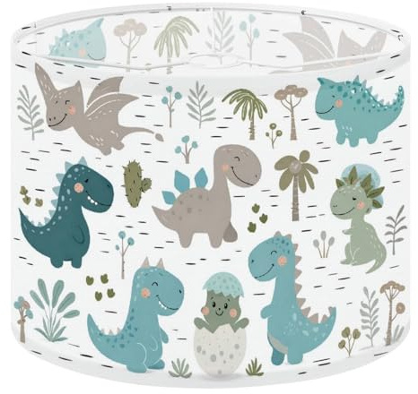 Fabric Drum Lamp Shade Dinosaur Baby boy Seamless Sweet Dino Palm Cactus Vintage Funky Medium Linen Decorative Lampshades 13inch Set of 1 for Table Lamps, Floor Lamps,Hanging Lamp