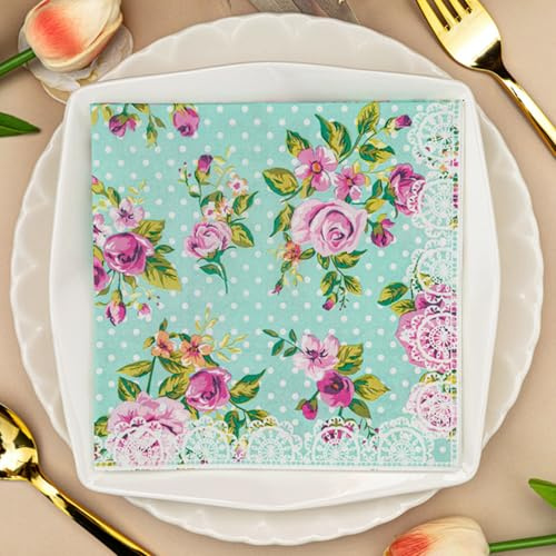 Serviettes en Papier Fleurs Violettes Papier jetable, Serviettes de fête, douces, durables et absorbantes pour cuisine, salle de bain, événements30 Paquet(33x33cm)
