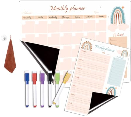 Calendrier Magnétique pour Frigo, Effaçable à Sec, Planificateur hebdomadaire/Calendrier mensuel, Planifier Les Repas Familiaux, Listes De Courses ou Une Aide A L’étude