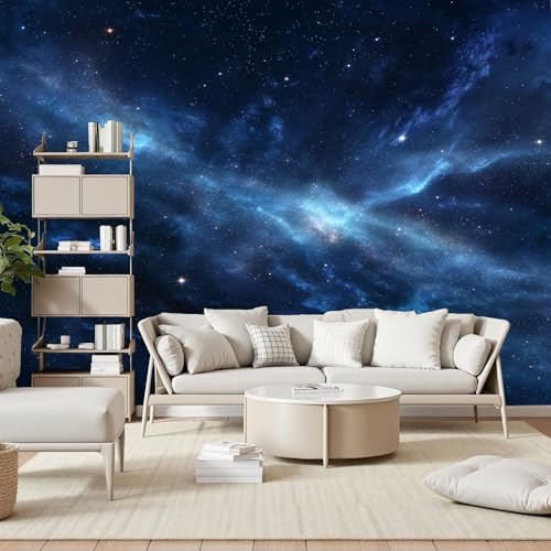 Gaqinhh Ciel Étoilé Fantaisie Bleu Papier Peint Panoramique, Univers Nébuleuse Galaxie Papier Peint Intissé, Tapisserie Murale Cuisine Salle de Bain, Décoration Murale Chambre, 150 x 105 cm