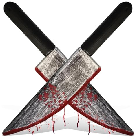 Whyzsjnclg Couteau à Accessoires, Couteau d'halloween 2 pièces réaliste Sanglant 15x3 Pouces Accessoire en Plastique Jouet décoratif portatif pour fête, Farce, Cosplay, décorations, Jouet