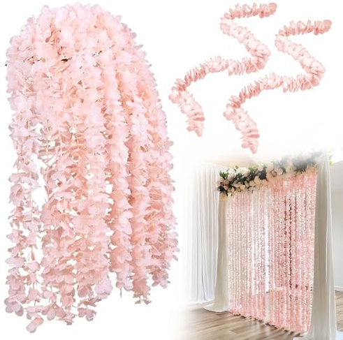Fake Wisteria Vine, 10Pcs Artificial Wisteria Vine Garland(Pink) | 90-100cm Hanging Garland Silk Flower for Wedding Decorations Home Garden Party Decor