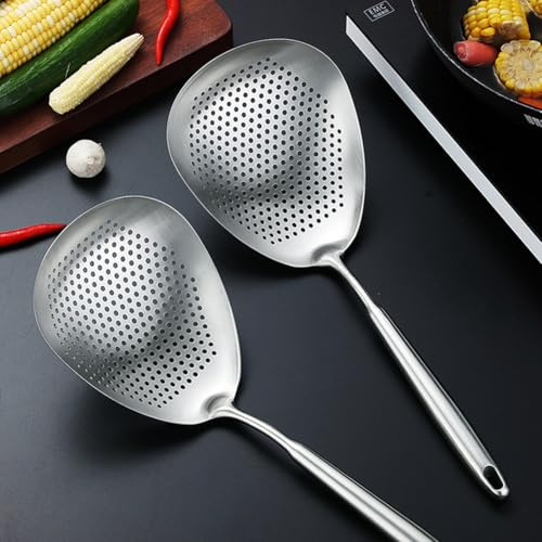 WIIYENA Schiumarola in acciaio inox per cucina, colino professionale per olio e cibo con manico cavo resistente al calore, 41 x 14,8 cm