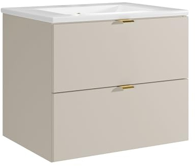 Vente-unique-Mobile bagno sospeso con lavabo da incasso Beige 60 cm - LAVENA