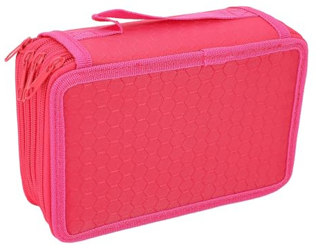 Oxford pennfodral Bärbar tygpåse i ren färg 72 fack Organiserare 4 fack Bärbara akvarellborstar Omslagsväska för konstnärer Studenter Proffs Oxfordduk 20 x 13,5 cm (Rose Red)