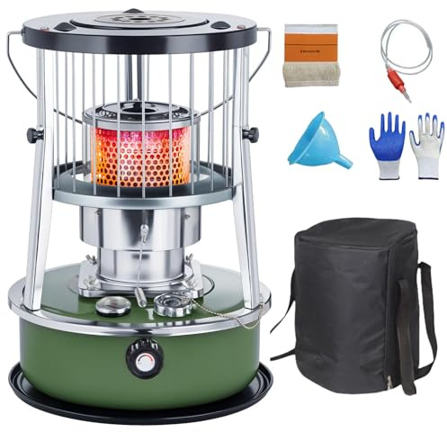 9000 BTU Stufa a Kerosene Da Interni Riscaldamento a Stoppino Serbatoio Da 4,6 Litri Riscaldamento Di Emergenza Senza Elettricità Riscaldatore per Campeggio,Emergenze,militarygreen-completeset