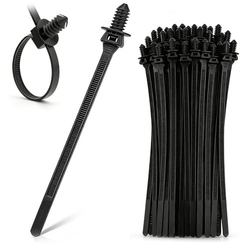 Zlokdraxy 100 Bridas de Cable Abeto Negro 210x5,5mm, Bridas Nylon 2 en 1 Push Mount Autobloqueantes, Resistentes a UV e Incendios para Coche Hogar Construcción Electrónica