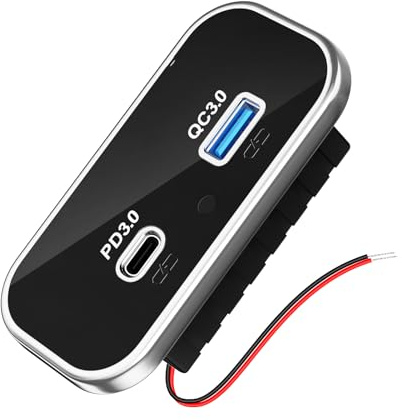 FISHOAKY Cargador USB C para Coche 12v, PD3.0 y QC3.0 Panel USB, Cargador Coche Carga Rapida para 12V/24V Barcos y Motocicleta Marina Camión (Carga rapida-Plata)