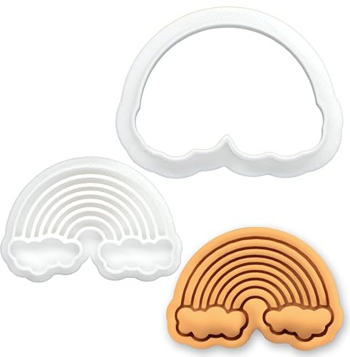 BAKERLOGY Regenbogen Mini Ausstechform & Stempel-Set – Fondant-Präger, Keksstempel für Baby Shower, Geburtstag, Pride, Frühling, Backzubehör